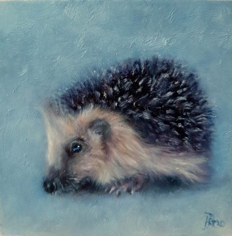Egelschilderij Olivia olieverf op paneel 10 x 10 cm