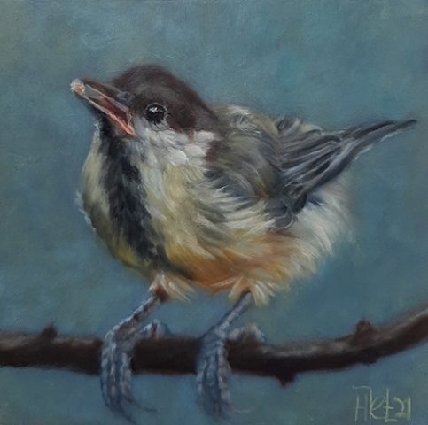 Dierenkunst mees olieverf op paneel 10x10cm