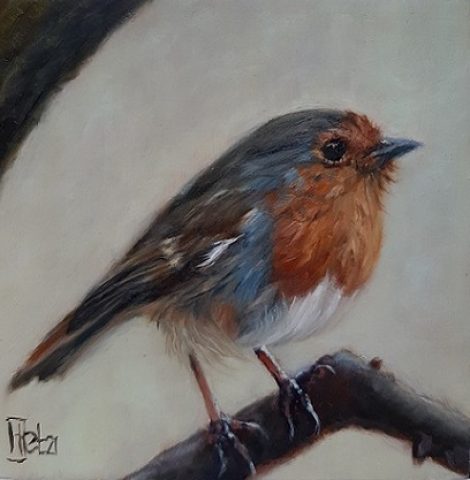 Roodborstje olieverf op paneel 10x10cm beschikbaar
