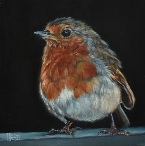 Dierenkunst. Schilderij van een roodborstje